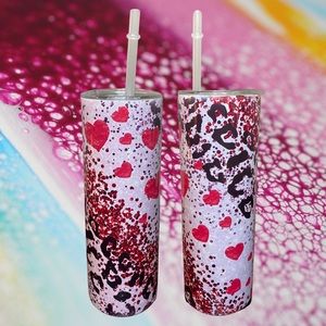 Hearts & Cheetah Tumbler with Lid and Plastic Straw 20 oz., Stainless …